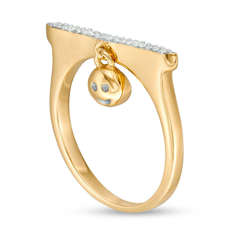 0.05 CT. T.W. Natural Diamond Bar and Smiley Face Charm Ring in Sterling Silver with Solid 14K Gold Plate