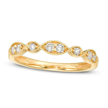 0.25 CT. T.W. Certified Natural Diamond Antique Vintage-Style Alternating Duos Band in Solid 14K Gold (I/I1)