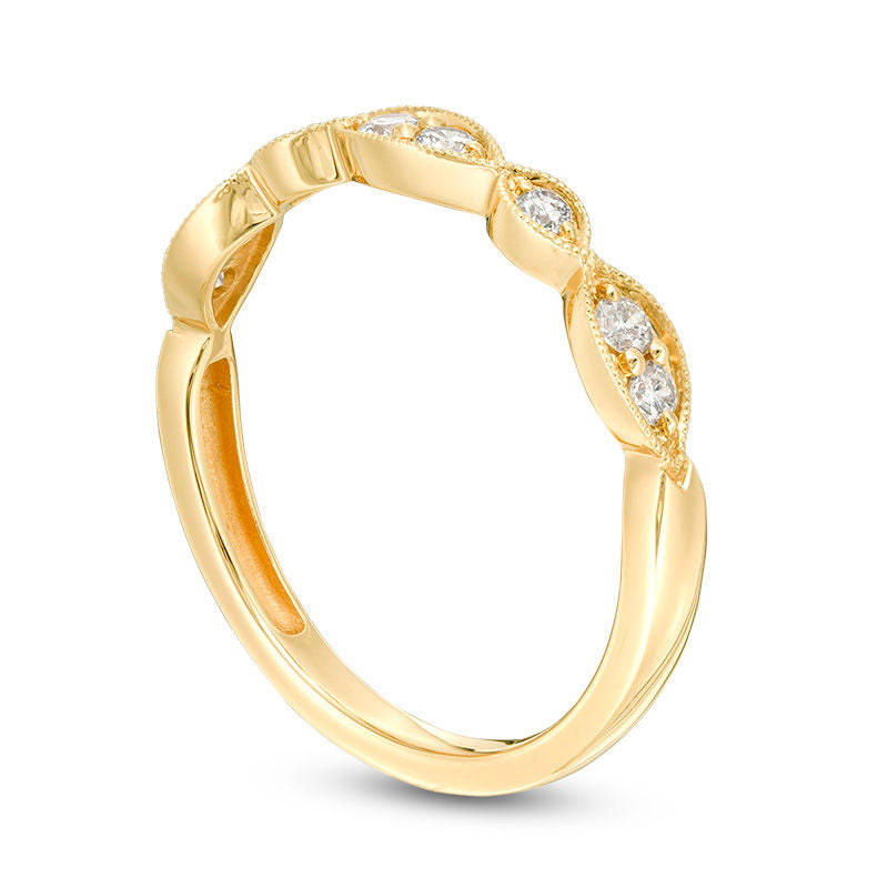 0.25 CT. T.W. Certified Natural Diamond Antique Vintage-Style Alternating Duos Band in Solid 14K Gold (I/I1)