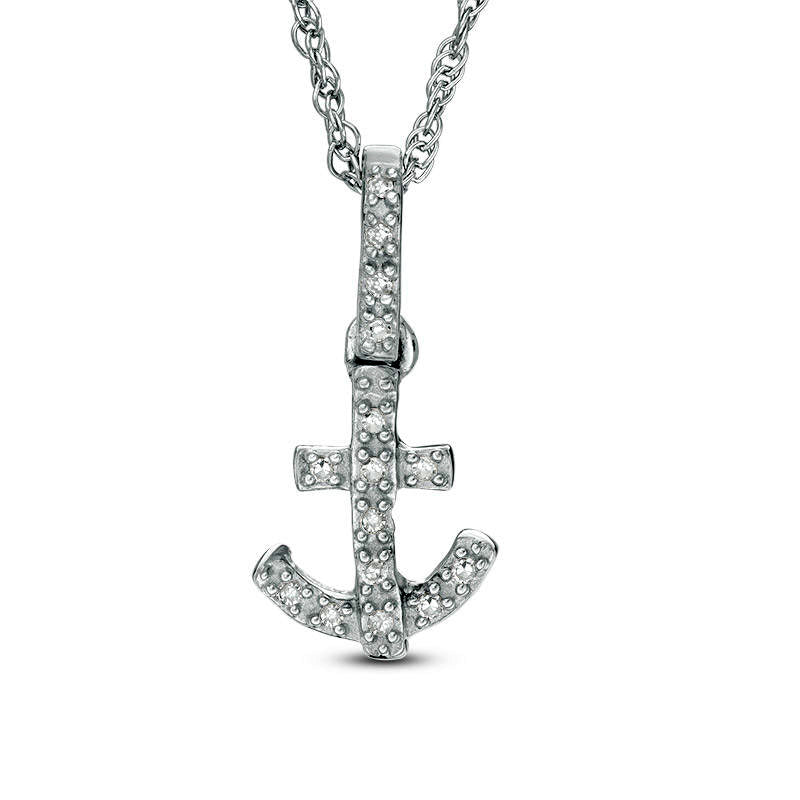 0.05 CT. T.W. Natural Diamond Anchor Pendant in Sterling Silver