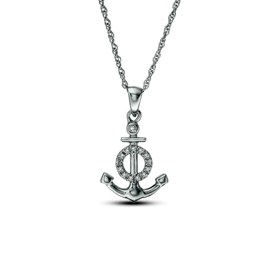 0.05 CT. T.W. Natural Diamond Anchor with Circle Pendant in Sterling Silver