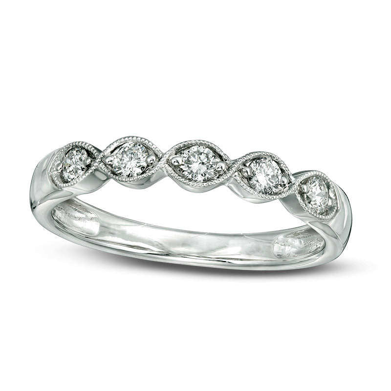 0.25 CT. T.W. Certified Natural Diamond Antique Vintage-Style Five Stone Anniversary Band in Solid 14K White Gold (I/I1)