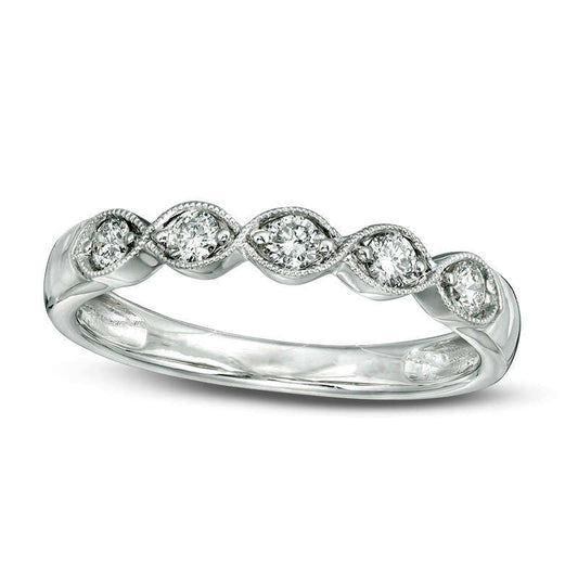 0.25 CT. T.W. Certified Natural Diamond Antique Vintage-Style Five Stone Anniversary Band in Solid 14K White Gold (I/I1)