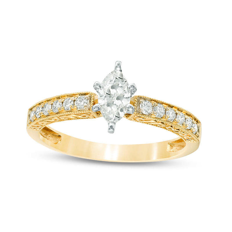 0.50 CT. T.W. Certified Marquise Natural Diamond Filigree Antique Vintage-Style Engagement Ring in Solid 14K Gold (I/I1)