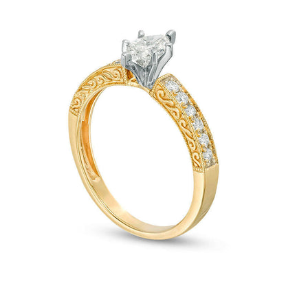 0.50 CT. T.W. Certified Marquise Natural Diamond Filigree Antique Vintage-Style Engagement Ring in Solid 14K Gold (I/I1)