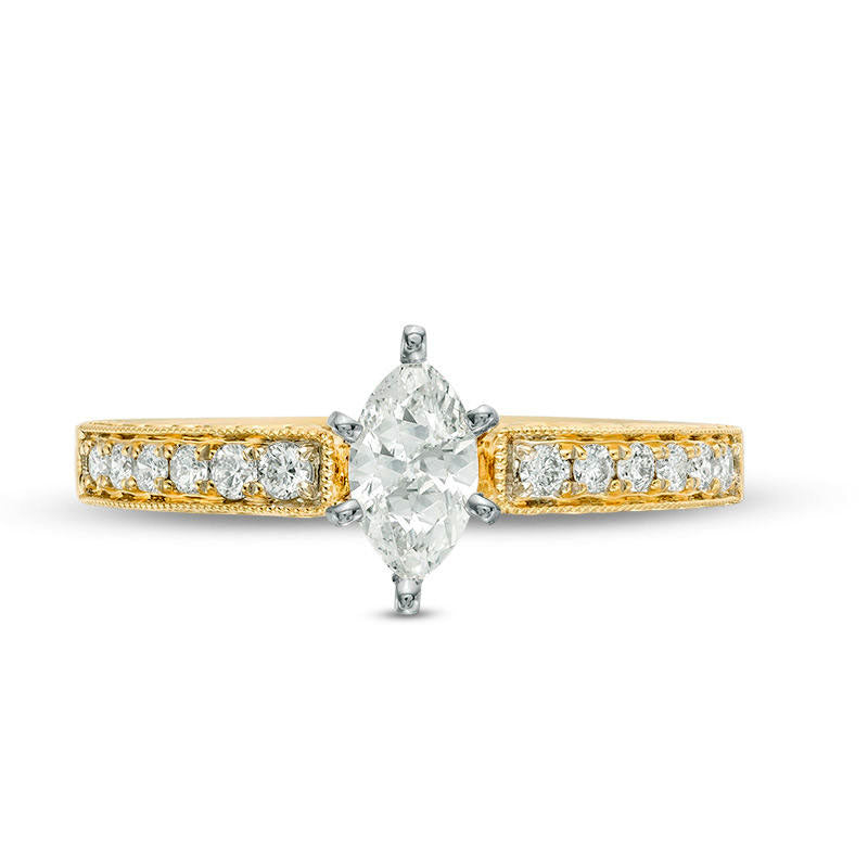 0.50 CT. T.W. Certified Marquise Natural Diamond Filigree Antique Vintage-Style Engagement Ring in Solid 14K Gold (I/I1)