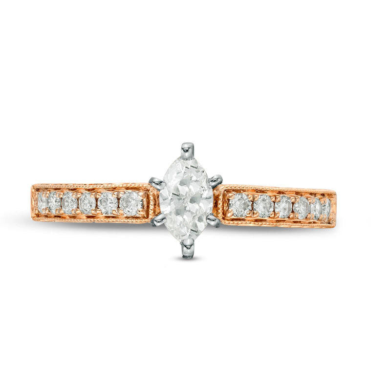 0.50 CT. T.W. Certified Marquise Natural Diamond Filigree Antique Vintage-Style Engagement Ring in Solid 14K Rose Gold (I/I1)