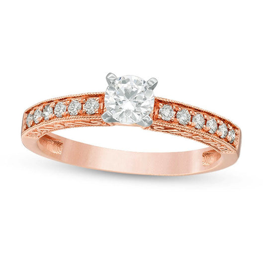 0.50 CT. T.W. Certified Natural Diamond Filigree Antique Vintage-Style Engagement Ring in Solid 14K Rose Gold (I/I1)