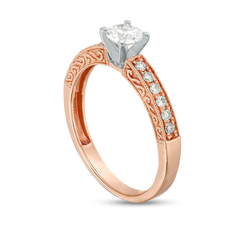 0.50 CT. T.W. Certified Natural Diamond Filigree Antique Vintage-Style Engagement Ring in Solid 14K Rose Gold (I/I1)