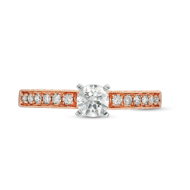 0.50 CT. T.W. Certified Natural Diamond Filigree Antique Vintage-Style Engagement Ring in Solid 14K Rose Gold (I/I1)