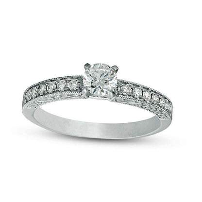 0.50 CT. T.W. Certified Natural Diamond Filigree Antique Vintage-Style Engagement Ring in Solid 14K White Gold (I/I1)