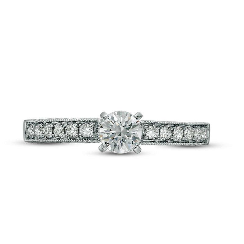 0.50 CT. T.W. Certified Natural Diamond Filigree Antique Vintage-Style Engagement Ring in Solid 14K White Gold (I/I1)