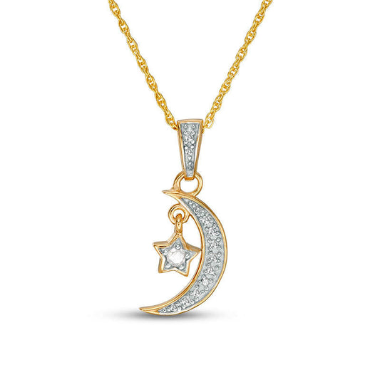 0.17 CT. T.W. Natural Diamond Crescent Moon and Star Charm Pendant in Sterling Silver with 14K Gold Plate