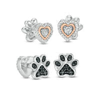 0.1 CT. T.W. Diamond Reversible Heart and Paw Print Stud Earrings in Sterling Silver and 10K Rose Gold