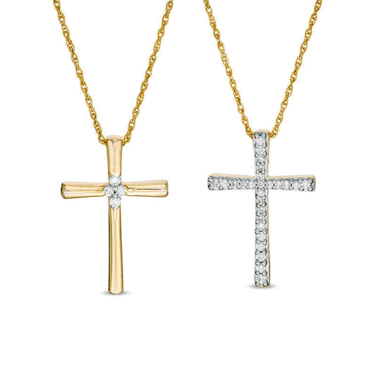0.25 CT. T.W. Natural Diamond Reversible Cross Pendant in 10K Yellow Gold with White Rhodium