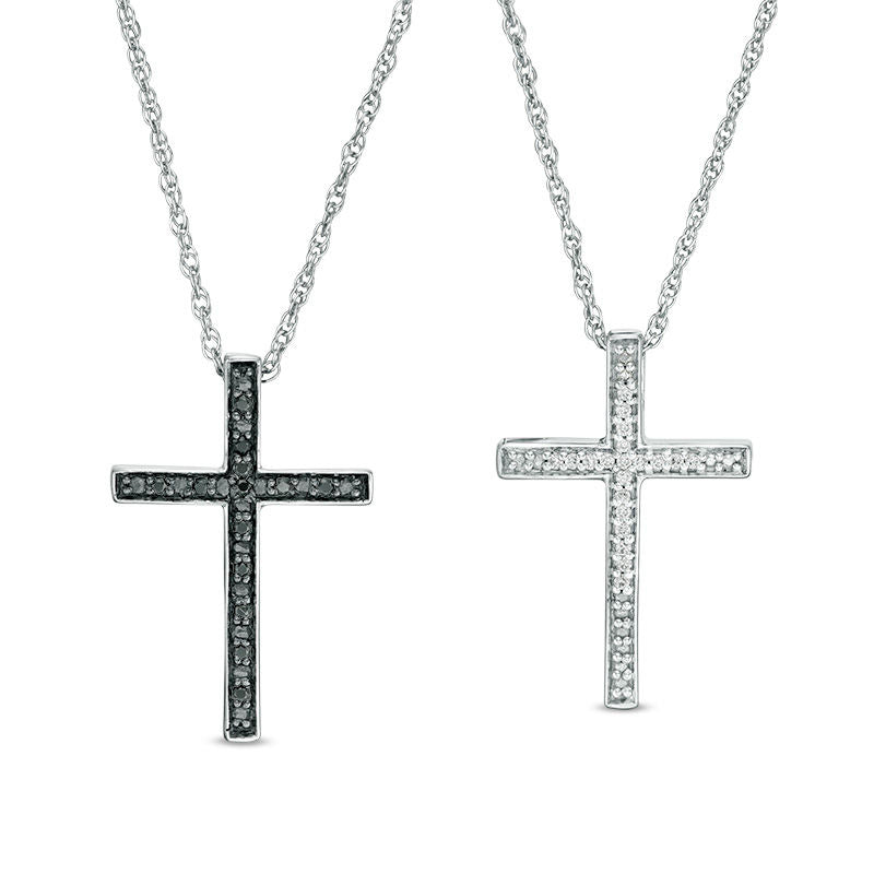 0.13 CT. T.W. Enhanced Black and White Natural Diamond Reversible Cross Pendant in Sterling Silver with Black Rhodium