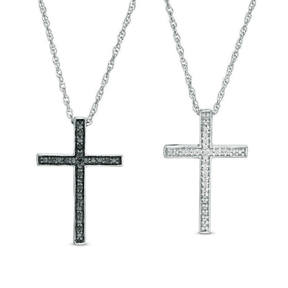 0.13 CT. T.W. Enhanced Black and White Natural Diamond Reversible Cross Pendant in Sterling Silver with Black Rhodium
