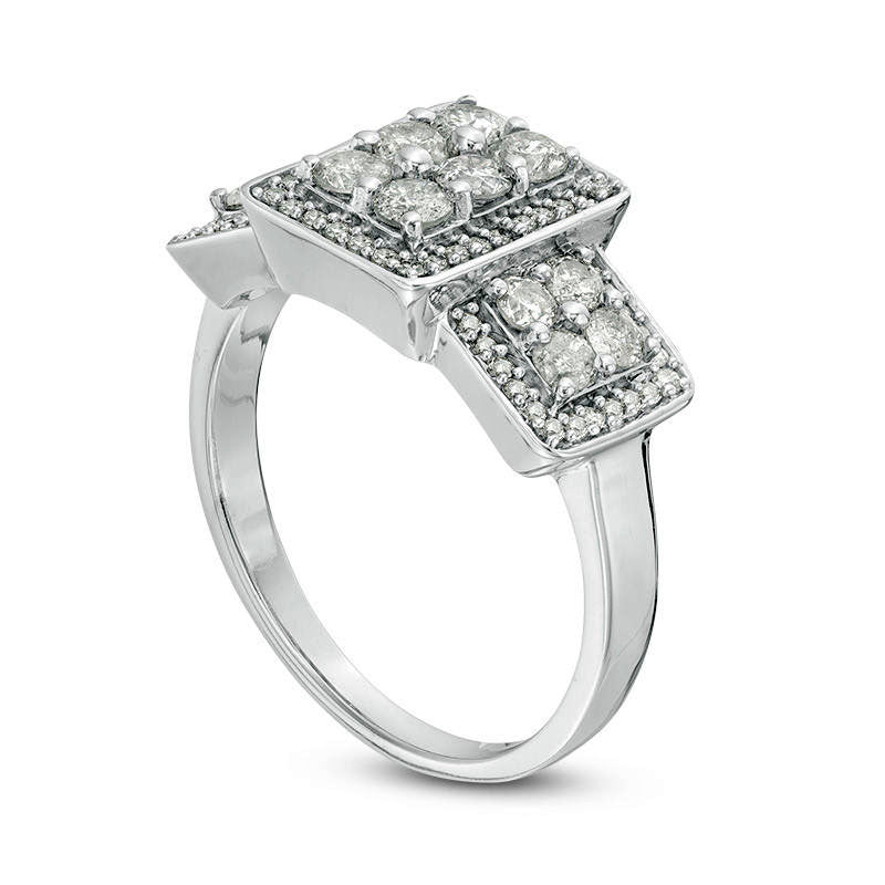 1.0 CT. T.W. Composite Natural Diamond Three Stone Frame Engagement Ring in Sterling Silver