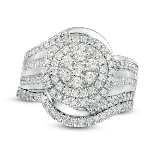 1.25 CT. T.W. Composite Natural Diamond Double Frame Bypass Bridal Engagement Ring Set in Solid 10K White Gold