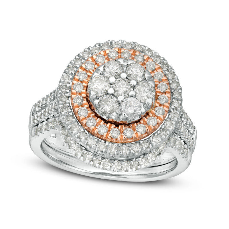 1.25 CT. T.W. Composite Natural Diamond Double Frame Split Shank Bridal Engagement Ring Set in Solid 10K Two-Tone Gold