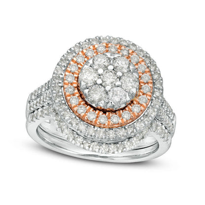 1.25 CT. T.W. Composite Natural Diamond Double Frame Split Shank Bridal Engagement Ring Set in Solid 10K Two-Tone Gold