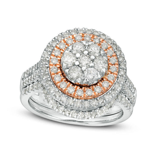 1.25 CT. T.W. Composite Natural Diamond Double Frame Split Shank Bridal Engagement Ring Set in Solid 10K Two-Tone Gold