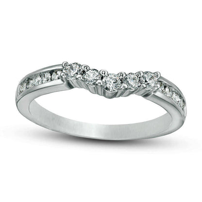 0.38 CT. T.W. Natural Diamond Contour Wedding Band in Solid 14K White Gold