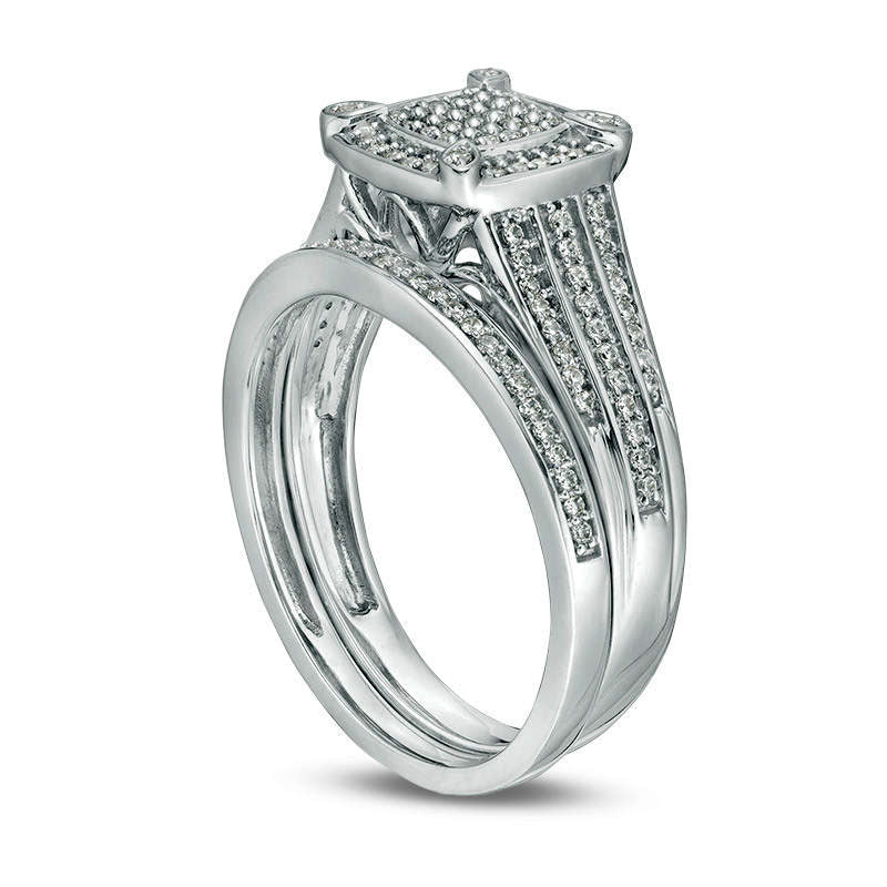 0.38 CT. T.W. Composite Natural Diamond Cushion Frame Bridal Engagement Ring Set in Sterling Silver