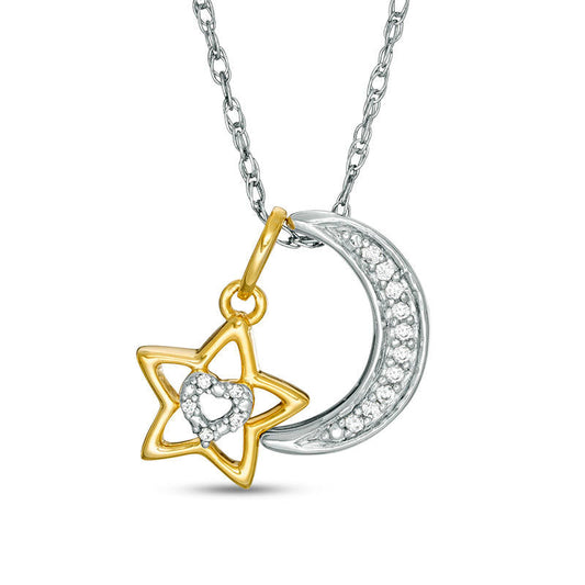 0.05 CT. T.W. Natural Diamond Crescent Moon and Star Pendant in Sterling Silver and 14K Gold Plate