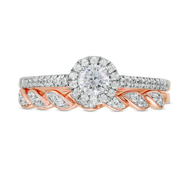 0.50 CT. T.W. Natural Diamond Frame Twist Shank Bridal Engagement Ring Set in Solid 10K Rose Gold