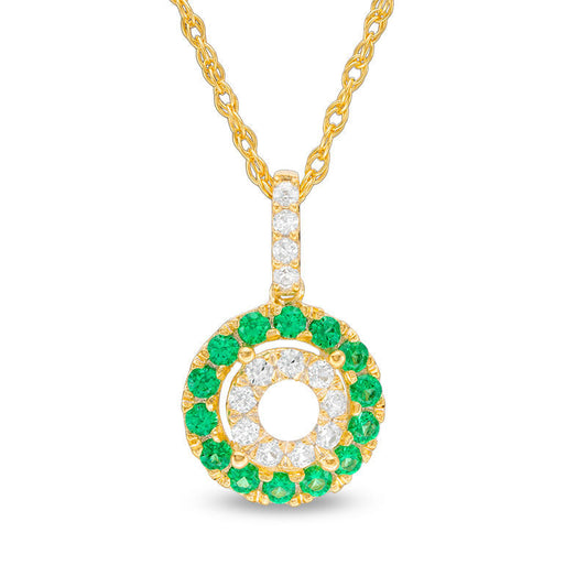 Lab-Created Emerald and White Sapphire Double Frame Pendant in Sterling Silver with 14K Gold Plate