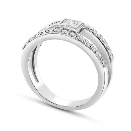 0.75 CT. T.W. Princess-Cut Natural Diamond Split Shank Engagement Ring in Solid 14K White Gold