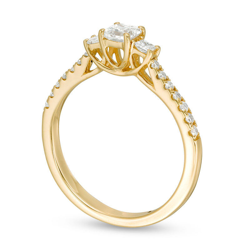 0.50 CT. T.W. Certified Princess-Cut Natural Diamond Three Stone Engagement Ring in Solid 14K Gold (I/I1)