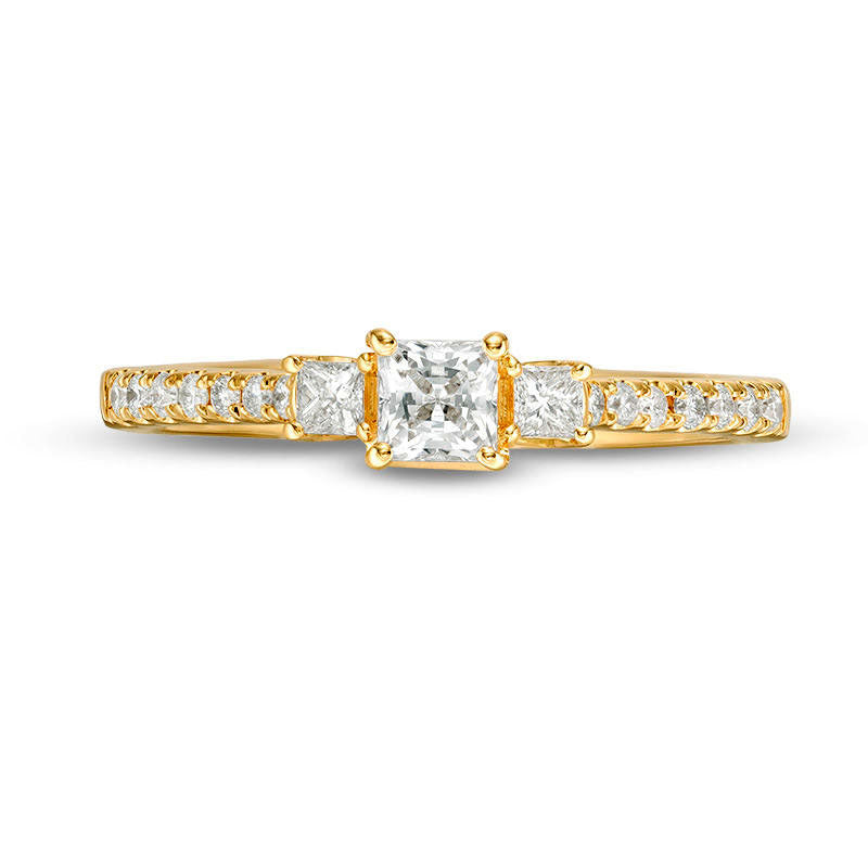 0.50 CT. T.W. Certified Princess-Cut Natural Diamond Three Stone Engagement Ring in Solid 14K Gold (I/I1)