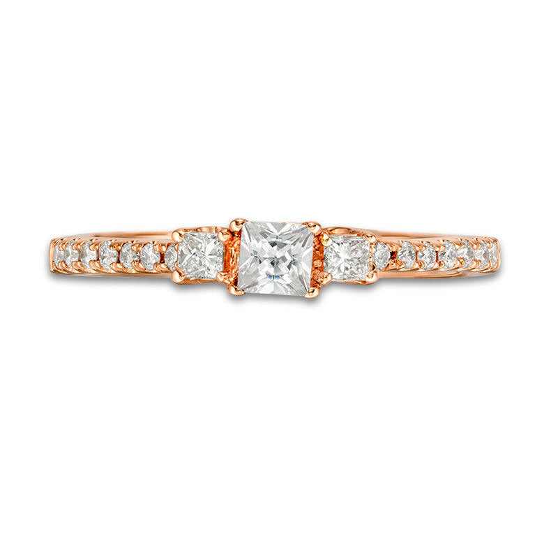 0.50 CT. T.W. Certified Princess-Cut Natural Diamond Three Stone Engagement Ring in Solid 14K Rose Gold (I/I1)