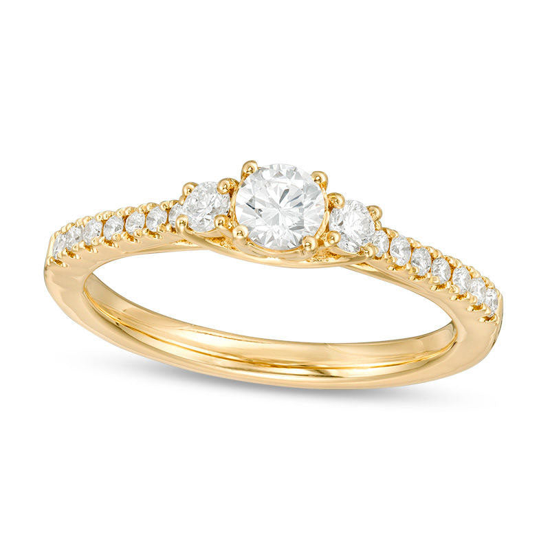 0.50 CT. T.W. Certified Natural Diamond Three Stone Engagement Ring in Solid 14K Gold (I/I1)