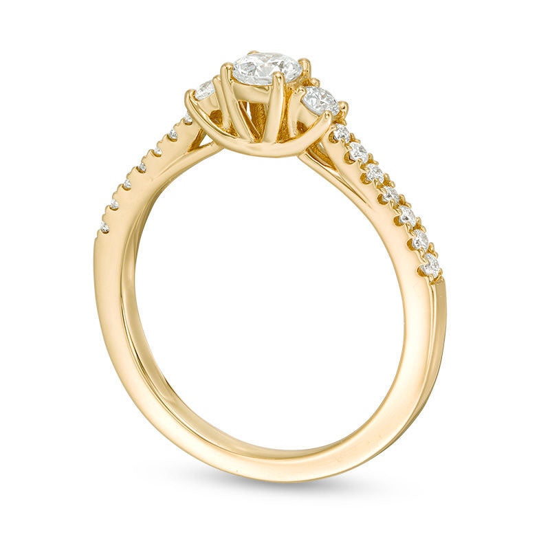 0.50 CT. T.W. Certified Natural Diamond Three Stone Engagement Ring in Solid 14K Gold (I/I1)