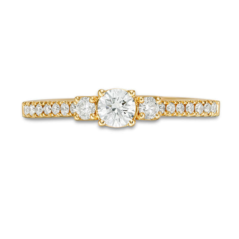 0.50 CT. T.W. Certified Natural Diamond Three Stone Engagement Ring in Solid 14K Gold (I/I1)