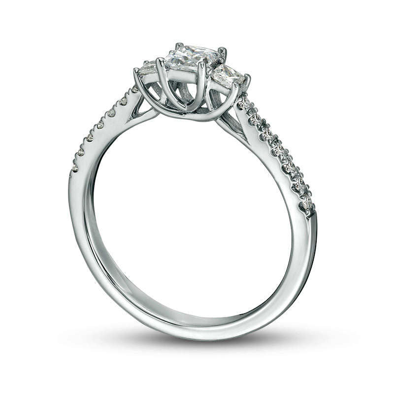 0.50 CT. T.W. Certified Princess-Cut Natural Diamond Three Stone Engagement Ring in Solid 14K White Gold (I/I1)