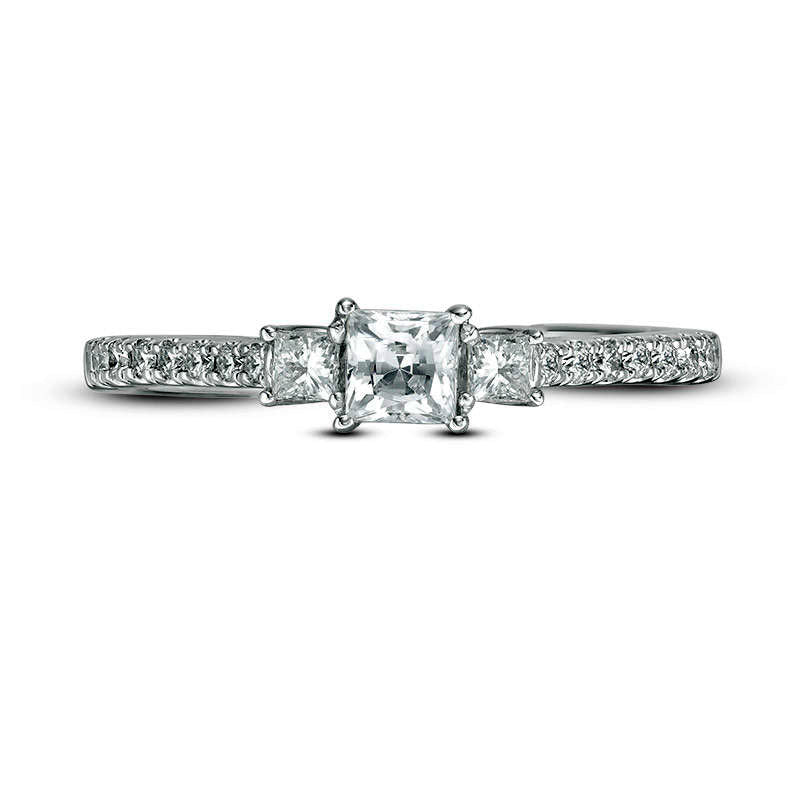 0.50 CT. T.W. Certified Princess-Cut Natural Diamond Three Stone Engagement Ring in Solid 14K White Gold (I/I1)