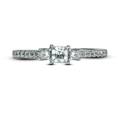 0.50 CT. T.W. Certified Princess-Cut Natural Diamond Three Stone Engagement Ring in Solid 14K White Gold (I/I1)