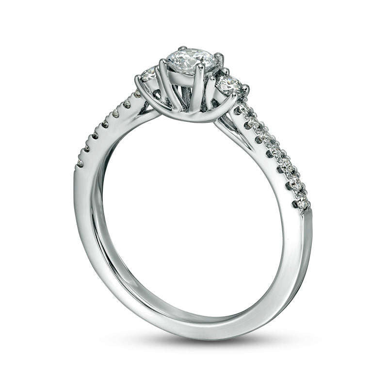 0.50 CT. T.W. Certified Natural Diamond Three Stone Engagement Ring in Solid 14K White Gold (I/I1)