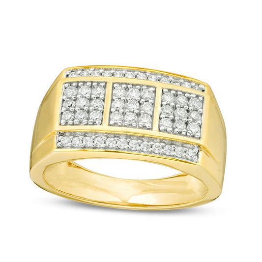 Men's 0.63 CT. T.W. Natural Diamond Square Composite Three Stone Ring in Solid 10K Yellow Gold