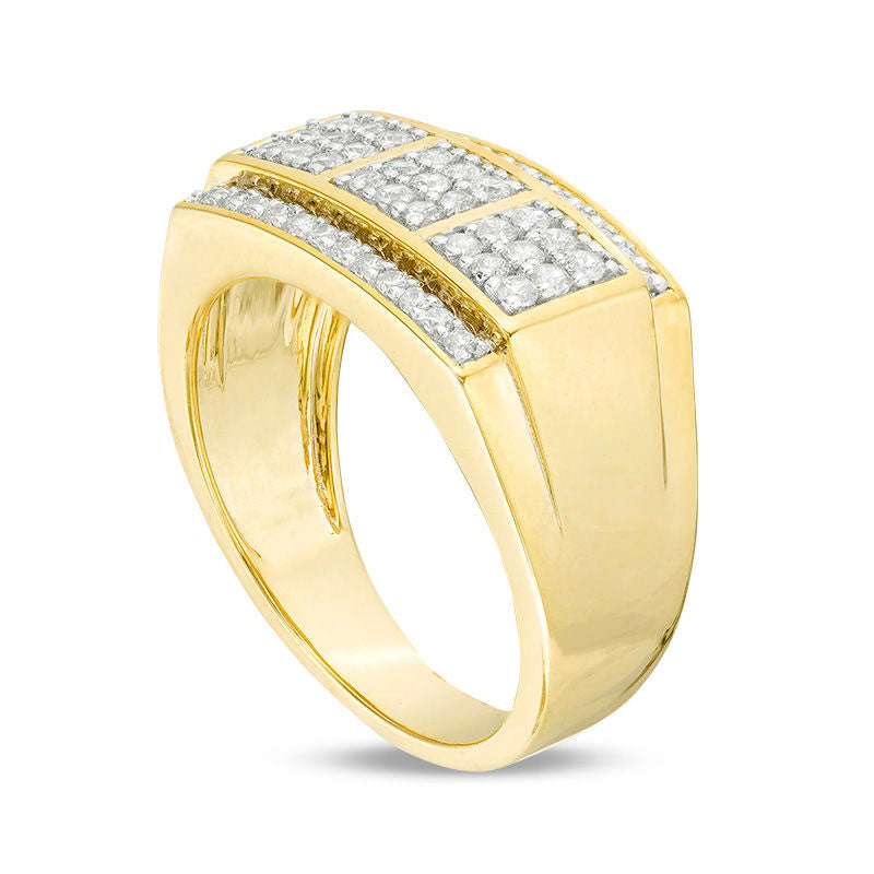 Men's 0.63 CT. T.W. Natural Diamond Square Composite Three Stone Ring in Solid 10K Yellow Gold