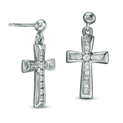 0.33 CT. T.W. Diamond Channel-Set Cross Drop Earrings in 14K White Gold