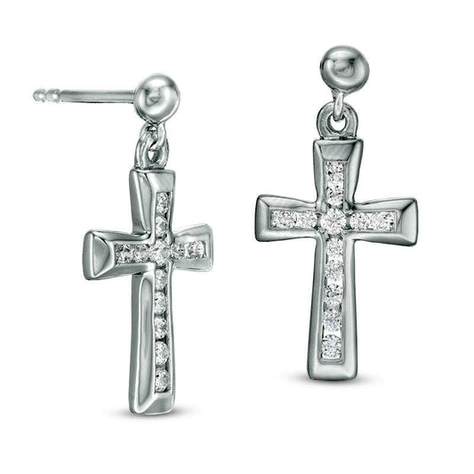 0.33 CT. T.W. Diamond Channel-Set Cross Drop Earrings in 14K White Gold