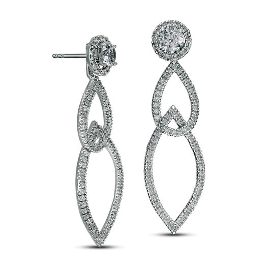 1 CT. T.W. Diamond Frame and Interlocking Geometric Drop Earring Jackets in 14K White Gold