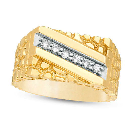 Men's 0.20 CT. T.W. Natural Diamond Slant Nugget Ring in Solid 10K Yellow Gold