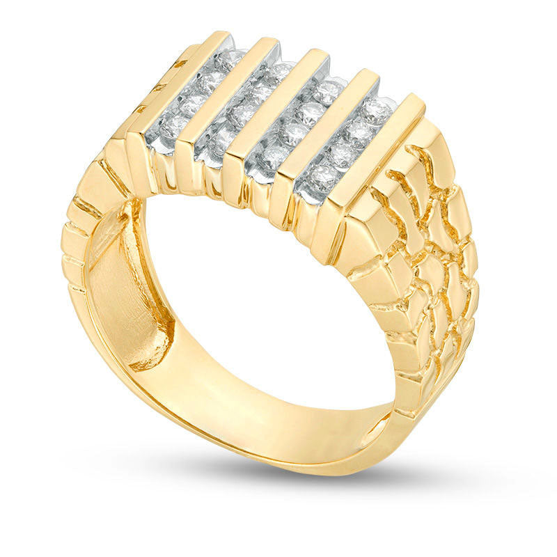 Men's 0.50 CT. T.W. Natural Diamond Four Row Nugget Ring in Solid 10K Yellow Gold