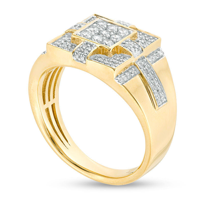 Men's 0.75 CT. T.W. Square Composite Natural Diamond Tiered Cross Ring in Solid 14K Gold